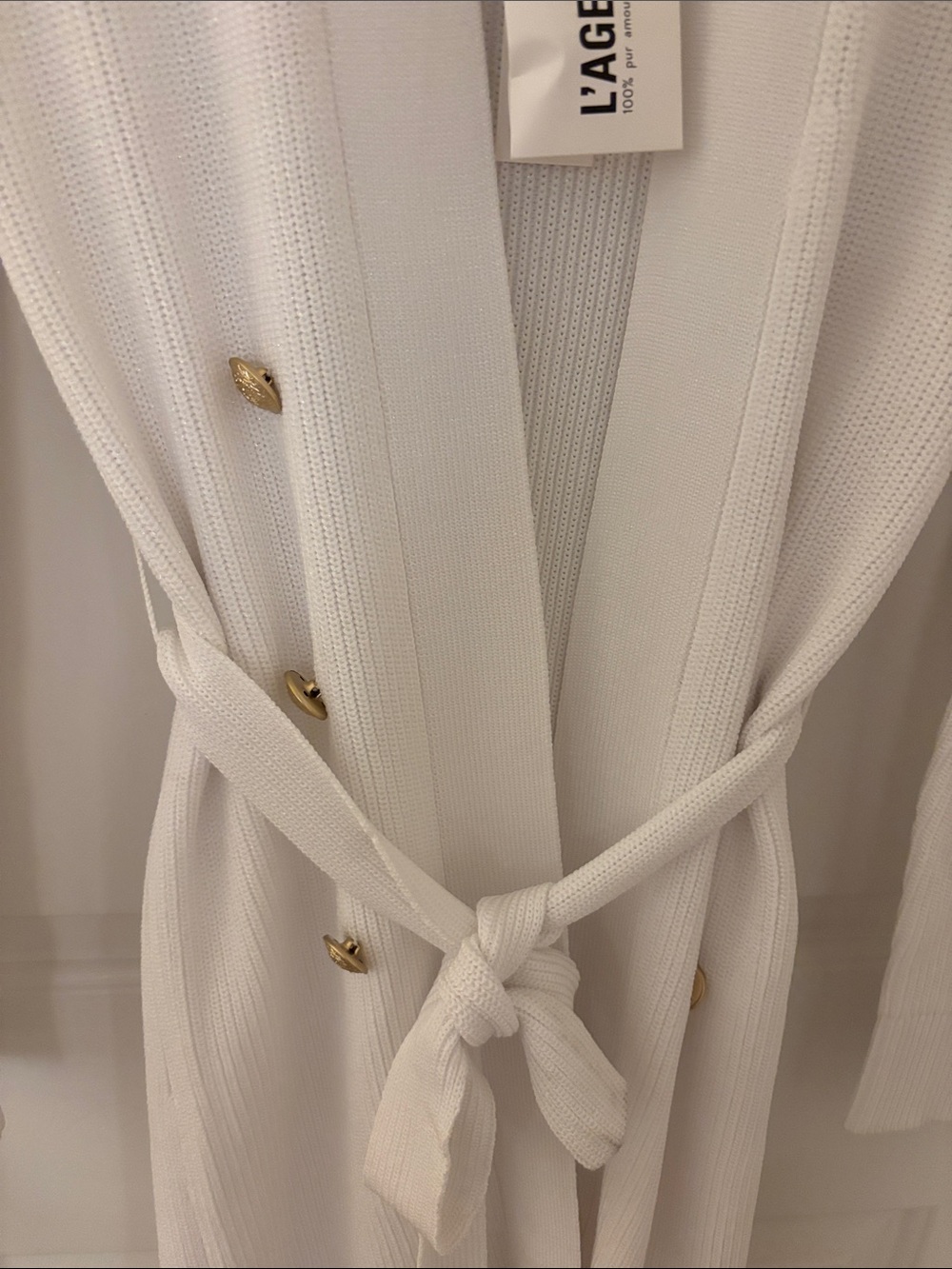 L'AGENCE Cream Knit Belted Cardigan with Gold Buttons - Picture 3 of 10